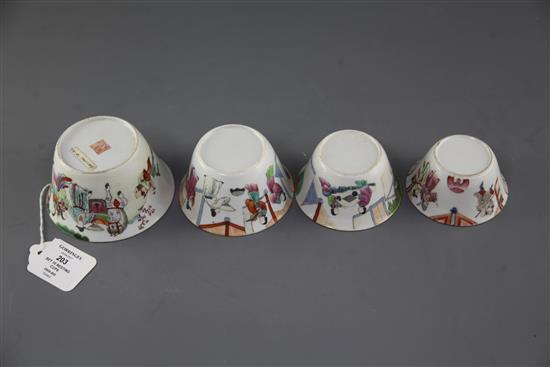 A rare and complete set of ten Chinese famille rose nesting cups, Daoguang period, graduating from 4.5cm - 11cm, largest cup with short